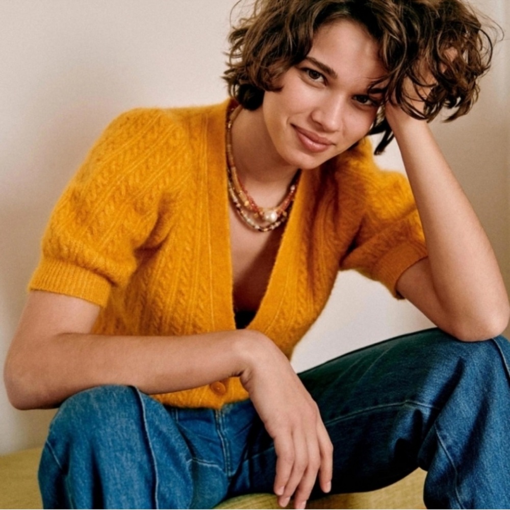 NWOT Sezane Mohair and Wool blend Mustard Yellow Cardigan